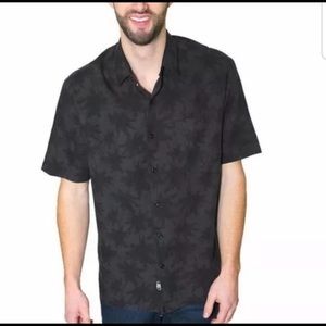 Nat Nast Mens Silk Cotton Short Sleeve Button Down Casual Shirt Gray Palm Tree
